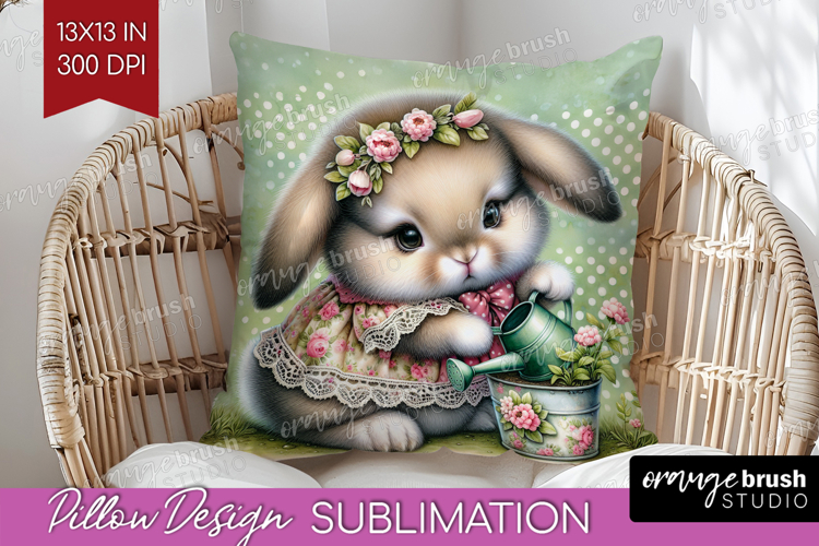 Vintage Bunny Pillow Sublimation - Cute Bunny Pillow Cover example image 1