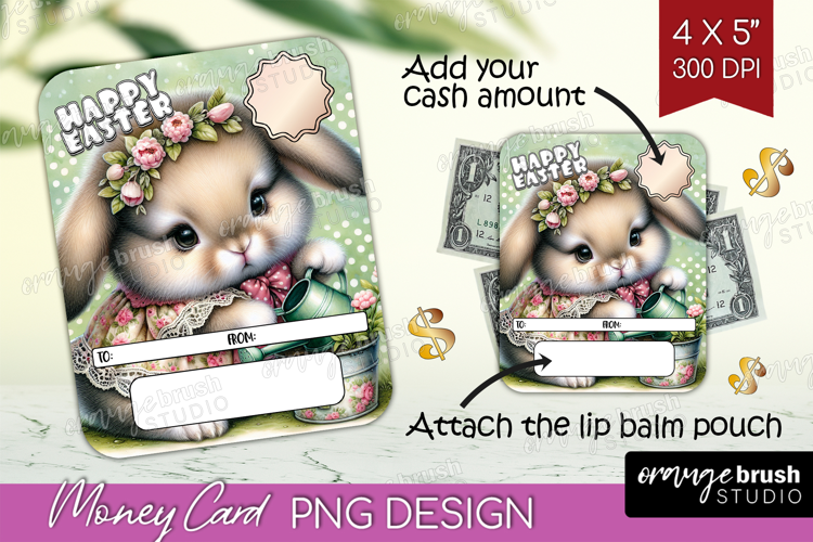 Vintage Bunny Money Card PNG - Cute Bunny Money Card Holder