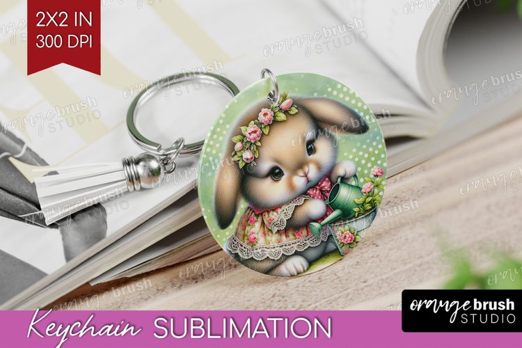 Vintage Bunny Keychain PNG - Cute Bunny Keychain Sublimation