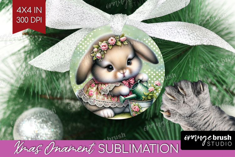 Vintage Bunny Ornament PNG - Cute Bunny PNG Sublimation