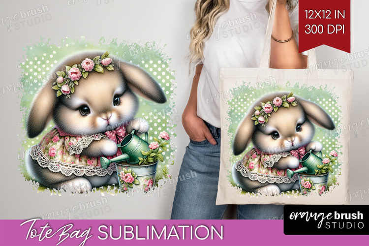Vintage Bunny Tote Bag - Cute Bunny Tote Bag PNG Sublimation