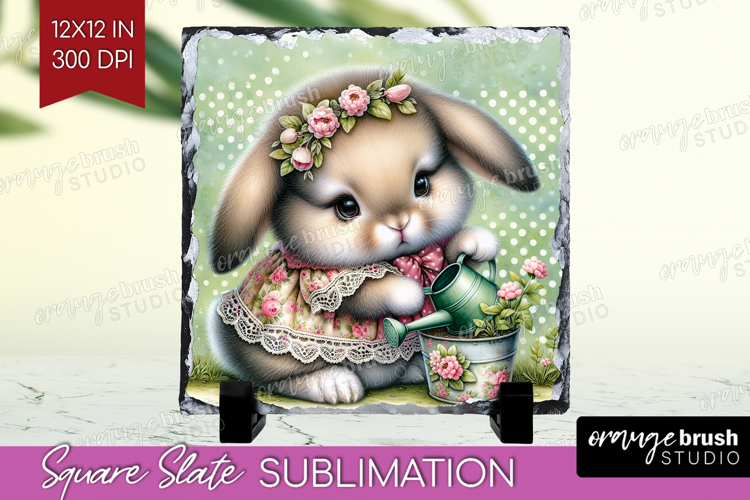 Vintage Bunny Slate PNG - Cute Bunny Square Slate