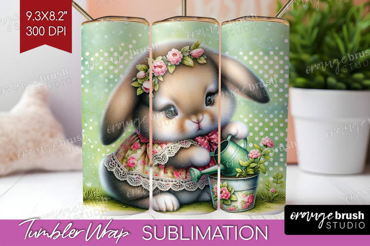 Vintage Bunny Tumbler Wrap - Cute Bunny Tumbler PNG