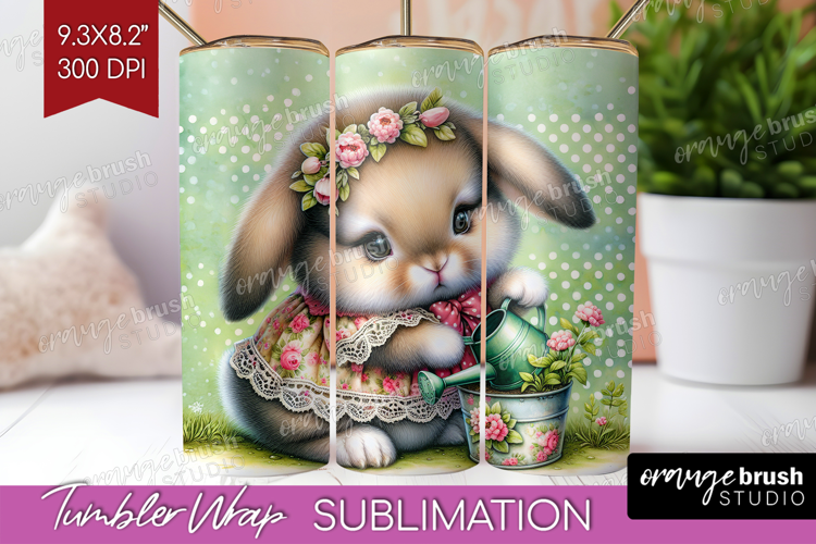 Vintage Bunny Tumbler Wrap - Cute Bunny Tumbler PNG