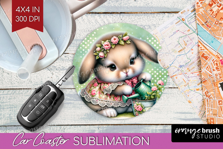 Vintage Bunny Car Coaster - Cute Bunny Coaster PNG