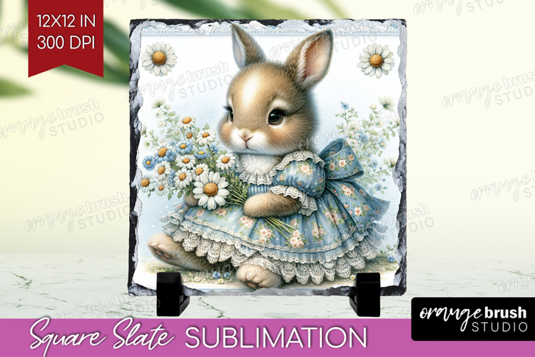 Vintage Bunny Slate PNG - Cute Bunny Square Slate