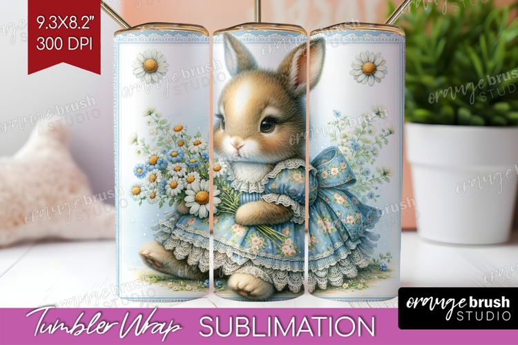 Vintage Bunny Tumbler Wrap - Cute Bunny Tumbler PNG
