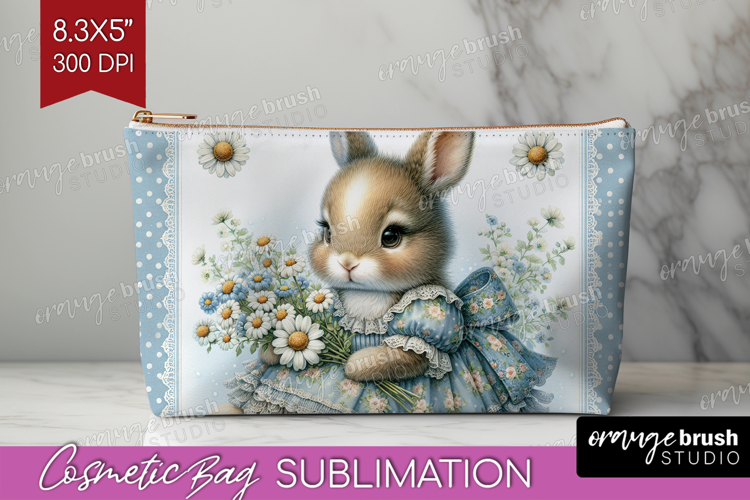 Vintage Bunny Cosmetic Bag - Cute Bunny Makeup Bag PNG