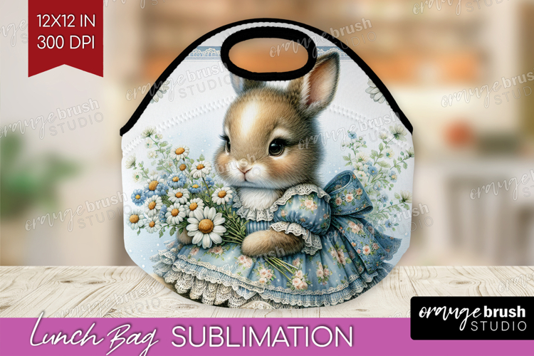 Vintage Bunny Lunch Bag - Cute Bunny Lunch Bug PNG