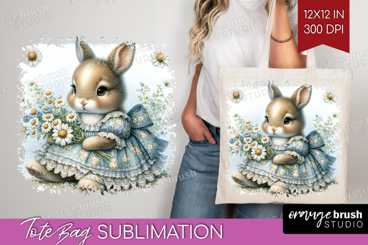 Vintage Bunny Tote Bag - Cute Bunny Tote Bag PNG Sublimation