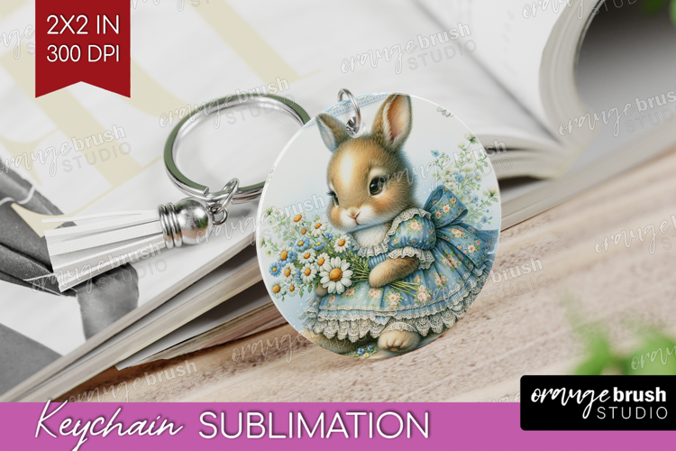Vintage Bunny Keychain PNG - Cute Bunny Keychain Sublimation