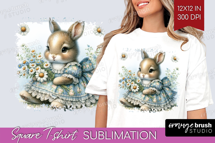 Vintage Bunny Square Tshirt Background - Cute Bunny PNG
