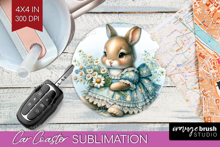 Vintage Bunny Car Coaster - Cute Bunny Coaster PNG