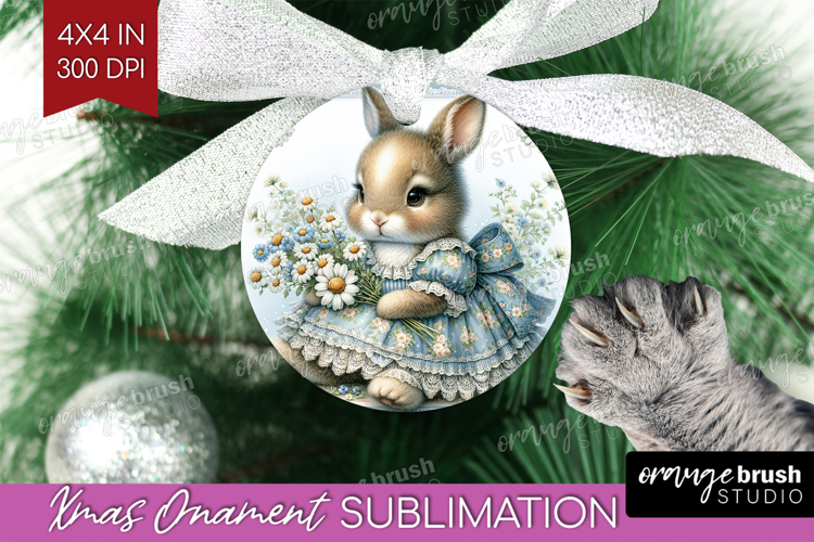 Vintage Bunny Ornament PNG - Cute Bunny PNG Sublimation