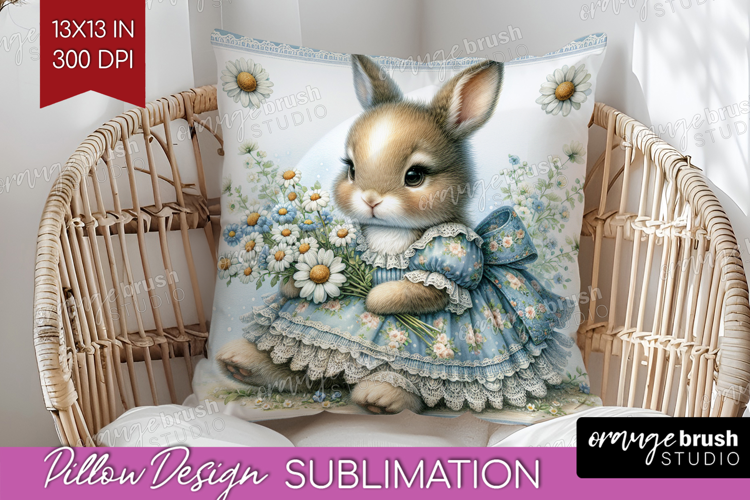 Vintage Bunny Pillow Sublimation - Cute Bunny Pillow Cover