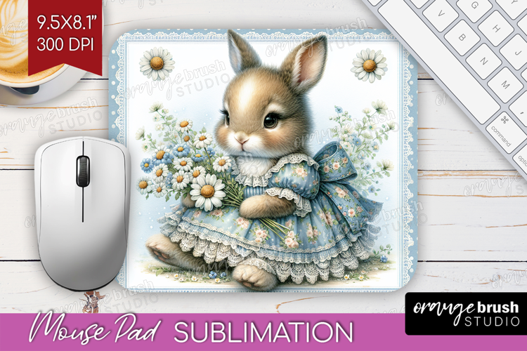 Vintage Bunny Mouse Pad Sublimation - Cute Bunny Mousepad