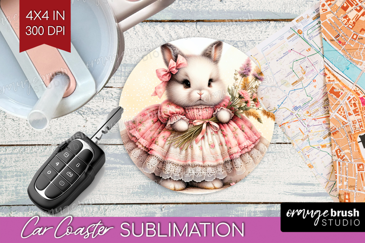Vintage Bunny Car Coaster - Cute Bunny Coaster PNG