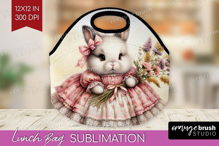 Vintage Bunny Lunch Bag - Cute Bunny Lunch Bug PNG