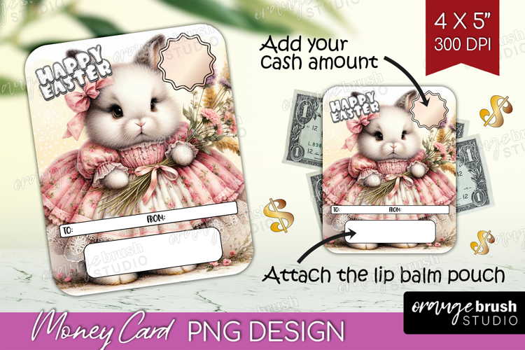 Vintage Bunny Money Card PNG - Cute Bunny Money Card Holder