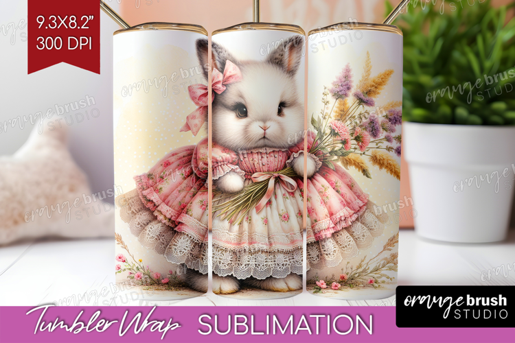Vintage Bunny Tumbler Wrap - Cute Bunny Tumbler PNG