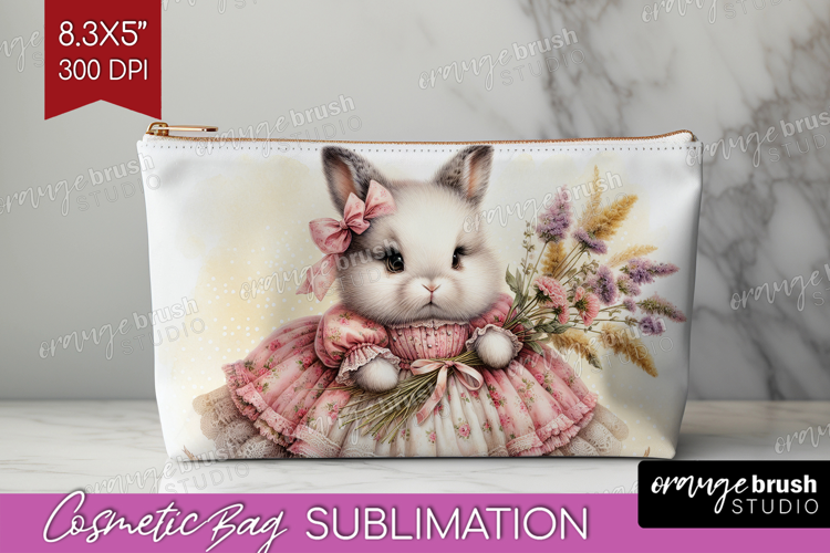 Vintage Bunny Cosmetic Bag - Cute Bunny Makeup Bag PNG