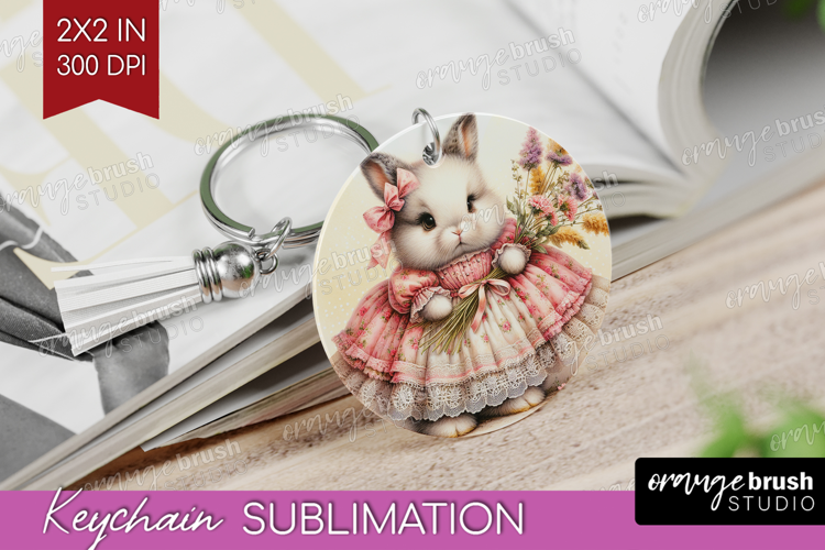 Vintage Bunny Keychain PNG - Cute Bunny Keychain Sublimation