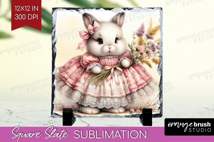 Vintage Bunny Slate PNG - Cute Bunny Square Slate