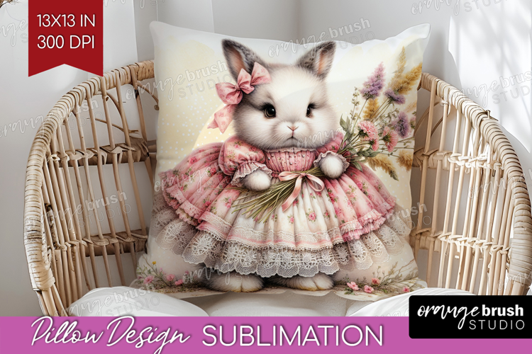 Vintage Bunny Pillow Sublimation - Cute Bunny Pillow Cover