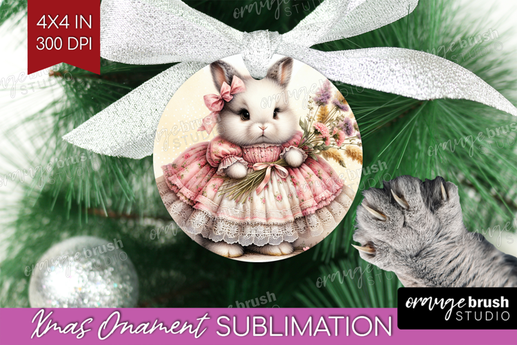 Vintage Bunny Ornament PNG - Cute Bunny PNG Sublimation