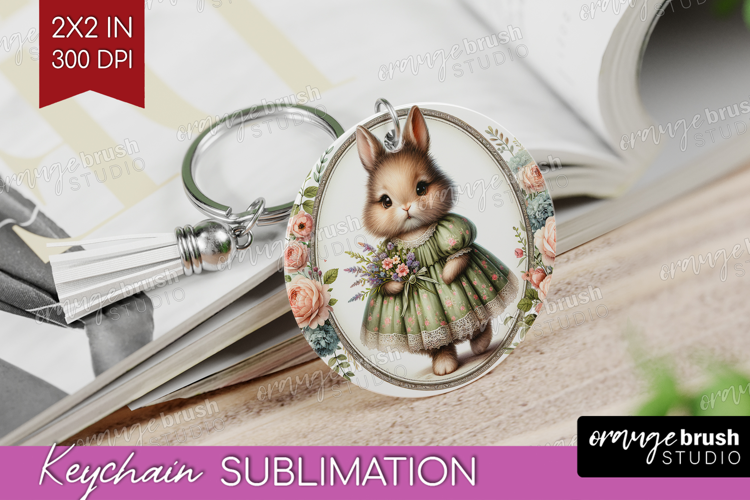 Vintage Bunny Keychain PNG - Cute Bunny Keychain Sublimation