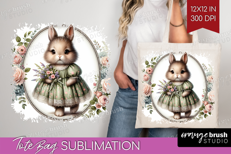 Vintage Bunny Tote Bag - Cute Bunny Tote Bag PNG Sublimation