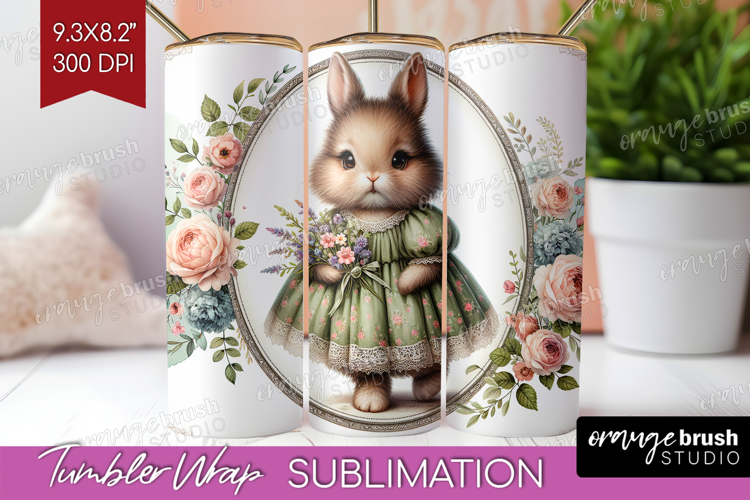 Vintage Bunny Tumbler Wrap - Cute Bunny Tumbler PNG