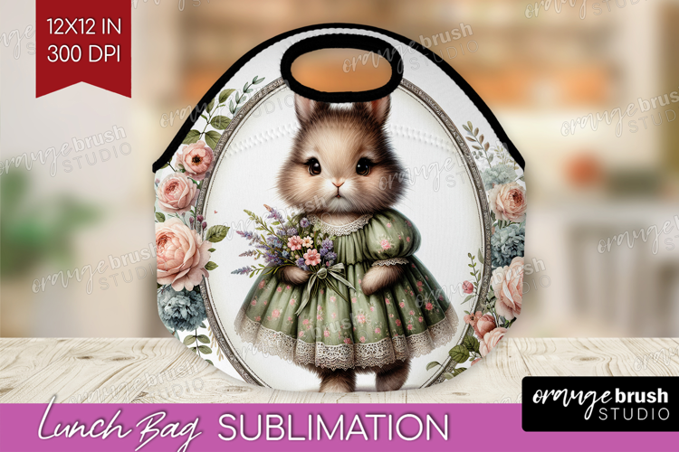 Vintage Bunny Lunch Bag - Cute Bunny Lunch Bug PNG