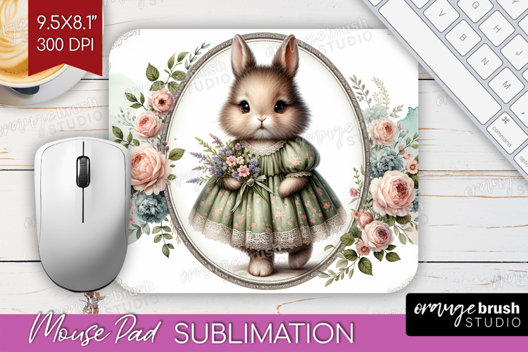 Vintage Bunny Mouse Pad Sublimation - Cute Bunny Mousepad
