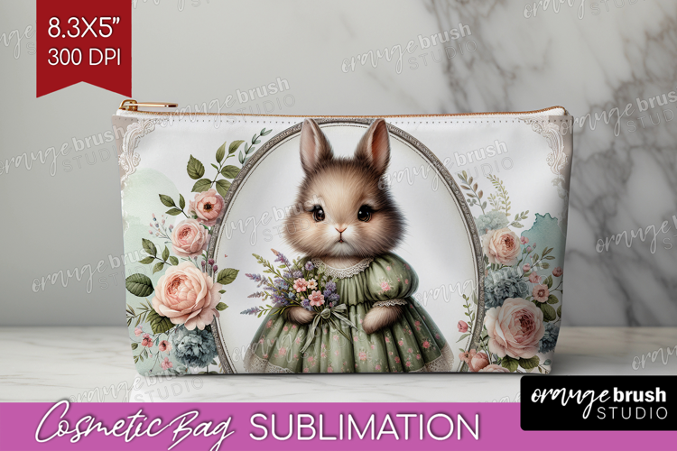 Vintage Bunny Cosmetic Bag - Cute Bunny Makeup Bag PNG