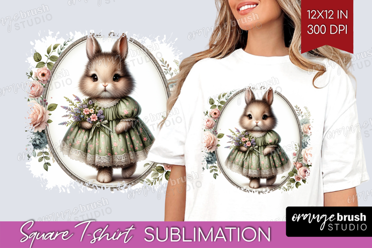 Vintage Bunny Square Tshirt Background - Cute Bunny PNG