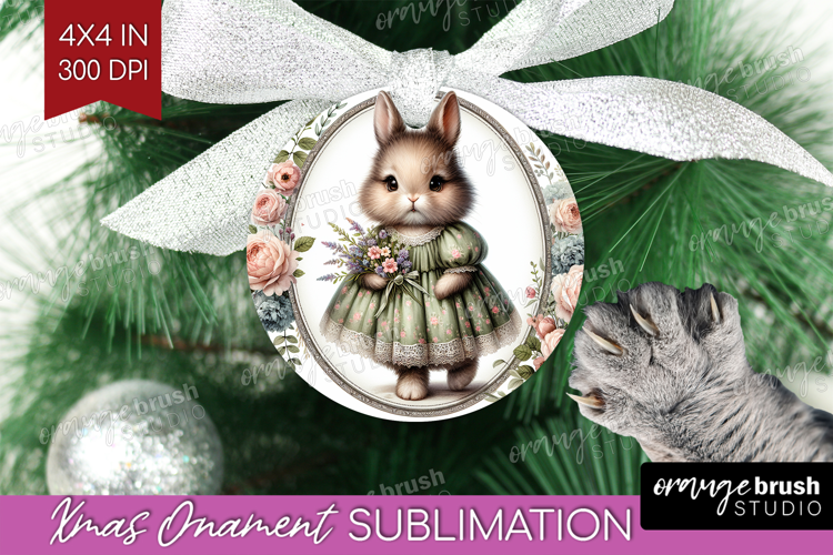 Vintage Bunny Ornament PNG - Cute Bunny PNG Sublimation