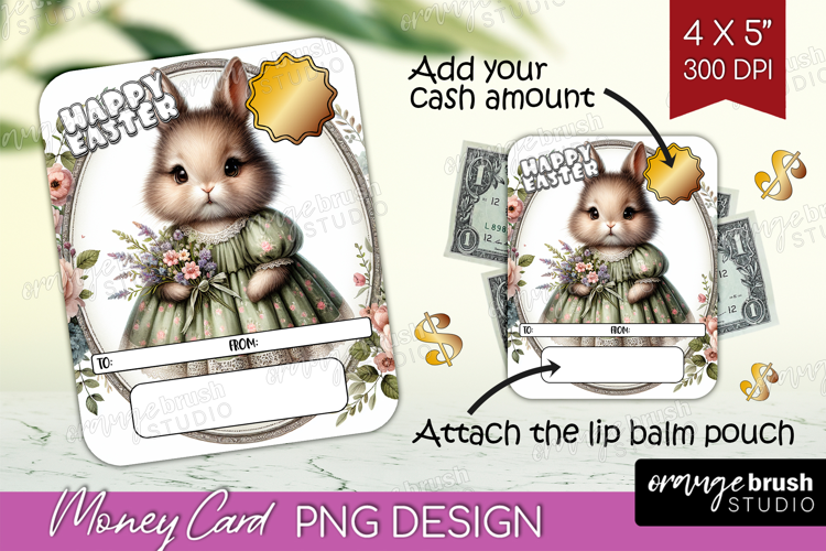 Vintage Bunny Money Card PNG - Cute Bunny Money Card Holder