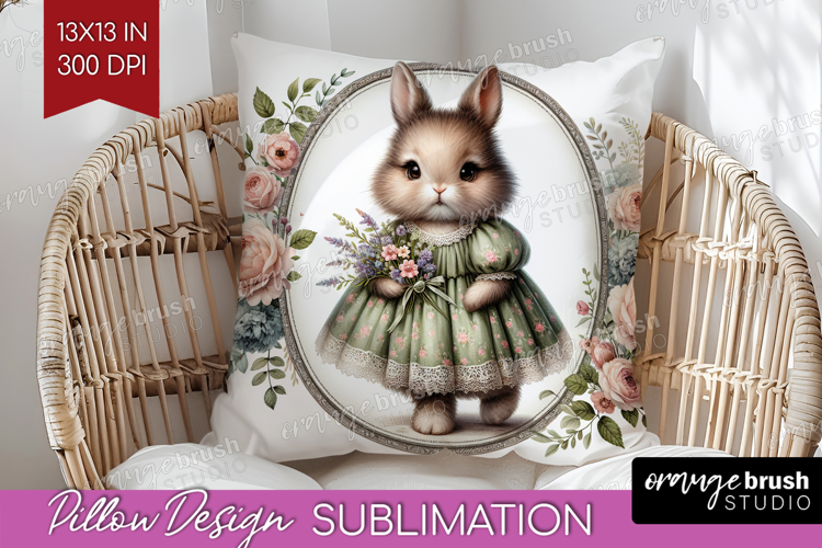 Vintage Bunny Pillow Sublimation - Cute Bunny Pillow Cover