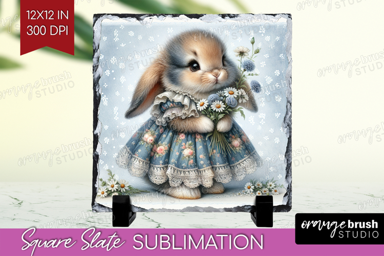 Vintage Bunny Slate PNG - Cute Bunny Square Slate