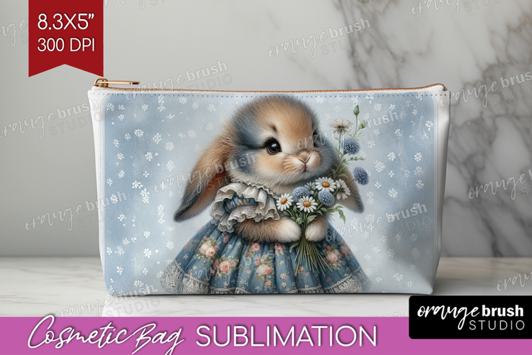 Vintage Bunny Cosmetic Bag - Cute Bunny Makeup Bag PNG