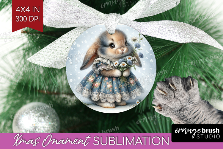 Vintage Bunny Ornament PNG - Cute Bunny PNG Sublimation