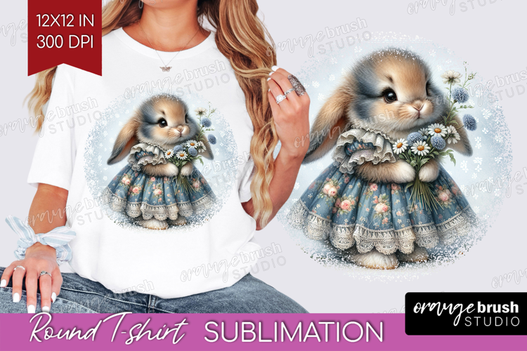 Vintage Bunny Round Tshirt Background - Cute Bunny PNG