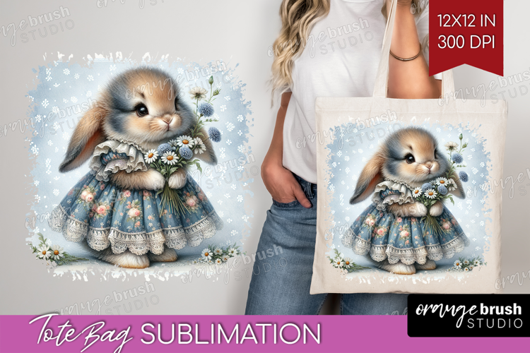Vintage Bunny Tote Bag - Cute Bunny Tote Bag PNG Sublimation