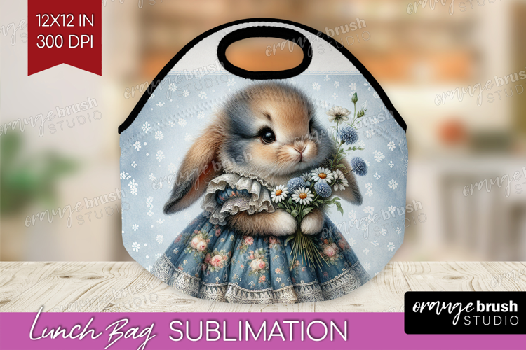 Vintage Bunny Lunch Bag - Cute Bunny Lunch Bug PNG