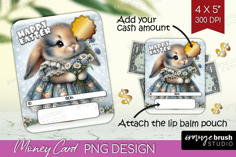 Vintage Bunny Money Card PNG - Cute Bunny Money Card Holder