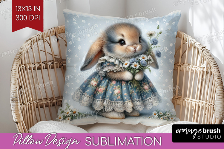 Vintage Bunny Pillow Sublimation - Cute Bunny Pillow Cover example image 1