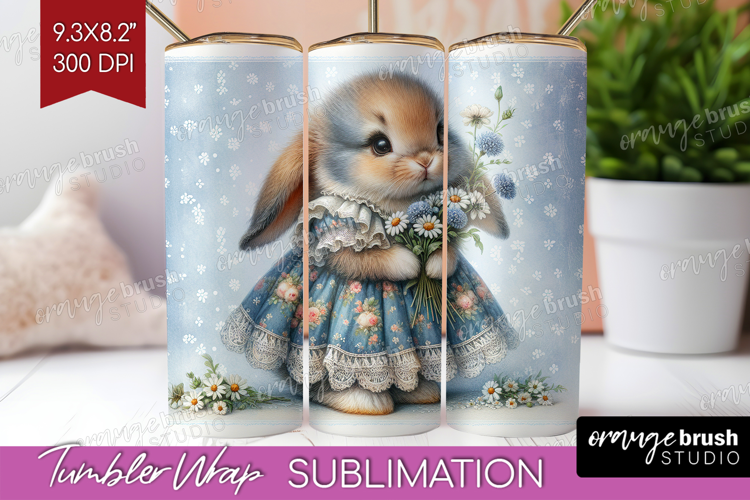 Vintage Bunny Tumbler Wrap - Cute Bunny Tumbler PNG