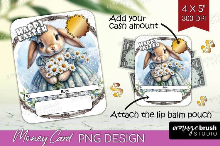 Vintage Bunny Money Card PNG - Cute Bunny Money Card Holder