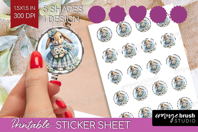 Vintage Bunny Round Sticker - Cute Bunny Printable Sticker